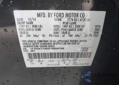 2015 Ford Explorer Xlt from USA, damaged, VIN 1FM5K7D85FGB64199